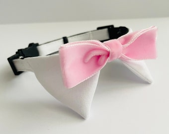 Tuxedo Cat Shirt Collar Light Pink Velvet Bow Tie, Tuxedo Cat Collar, Breakaway Collar, Quick Release Collar, Cat Safety Collar