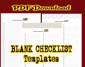 Blank checklist template printable, instant PDF download