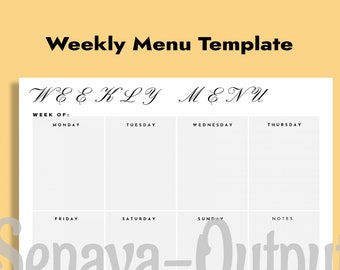 Printable Weekly Menu Template Downloadable Meal Prep - Etsy