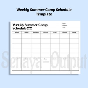 Plantilla de programación semanal de campamentos de verano, planificador de tareas, planificador de actividades para niños, descarga instantánea imprimible, PDF de junio, julio y agosto