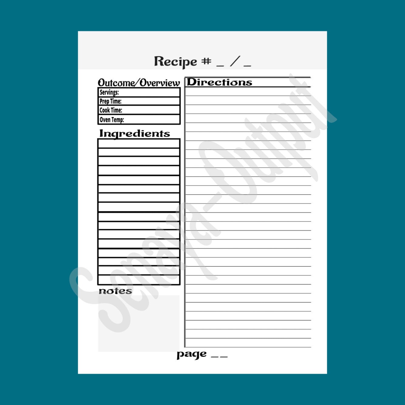 Recipe Template, Printable Recipe Templates, Blank Sheets for Baking ...