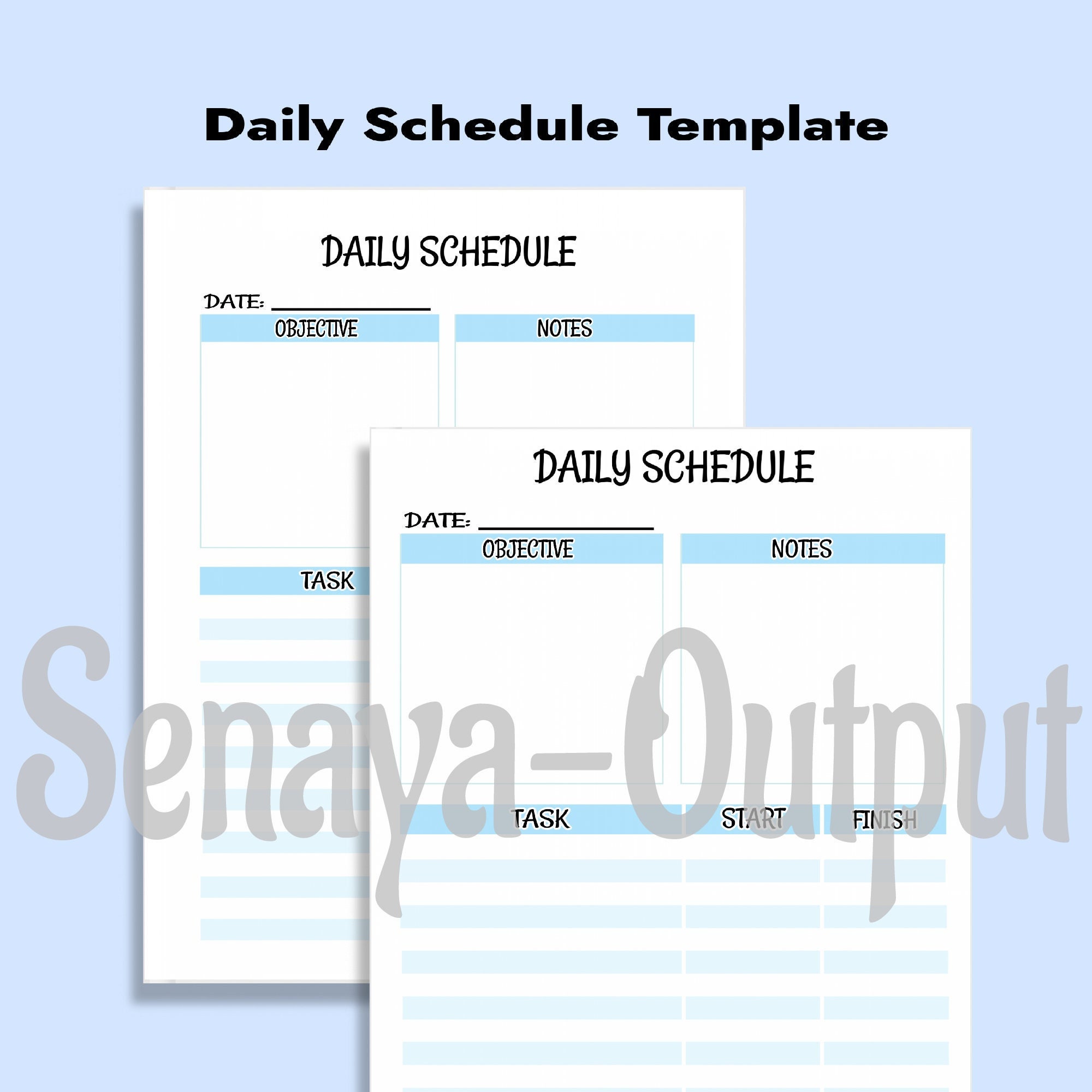 Printable daily schedule template blank daily task sheet print and