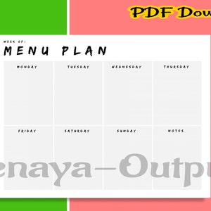 Printable Weekly Menu Plan Template, Downloadable Meal Prep Planner ...