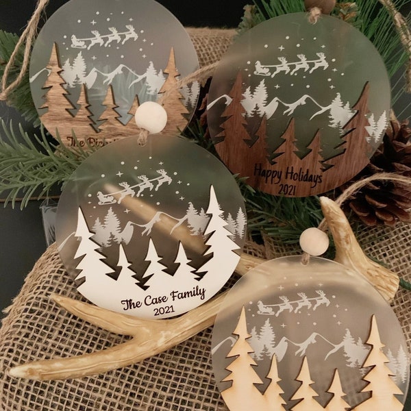 Personalized Christmas Scene Ornament, Holiday Ornament, Christmas Tree Ornament, Mountain Ornament