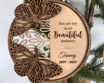 Personalized wooden butterfly memorial Christmas ornament, In memory of gift, cardinal remembrance gift. custom Christmas ornament