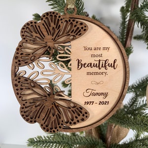 Personalized wooden butterfly memorial Christmas ornament, In memory of gift, cardinal remembrance gift. custom Christmas ornament