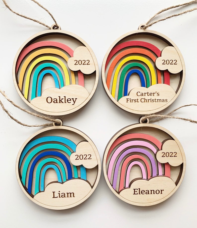 Personalized Kids Ornament, Baby's First Christmas Ornament, Rainbow Ornament, Christmas Ornament, Name Ornament, Rainbow Baby Ornament image 1