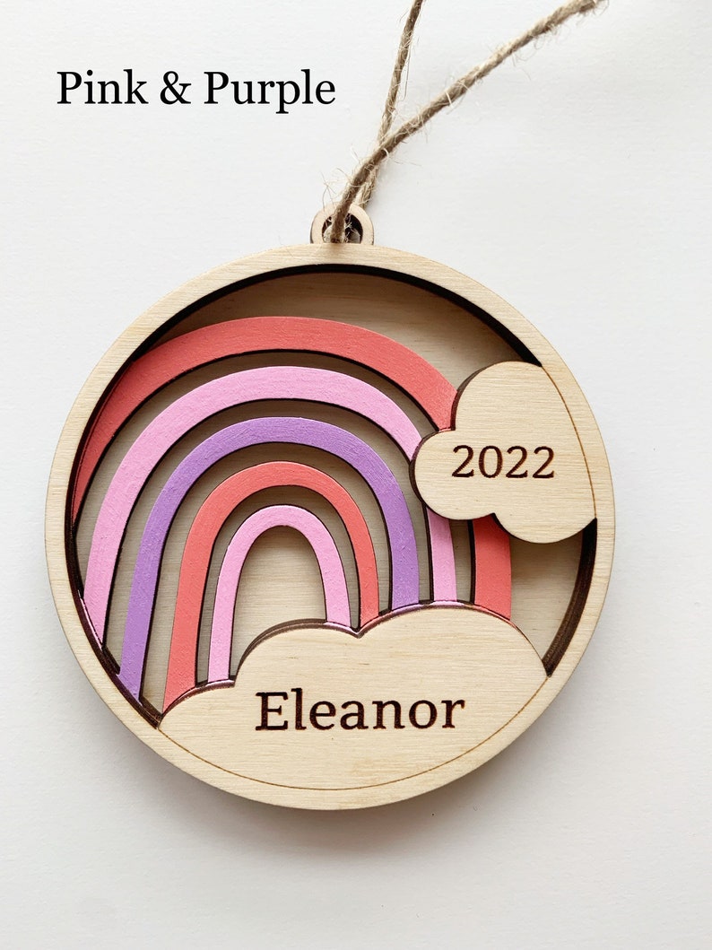 Personalized Kids Ornament, Baby's First Christmas Ornament, Rainbow Ornament, Christmas Ornament, Name Ornament, Rainbow Baby Ornament image 4