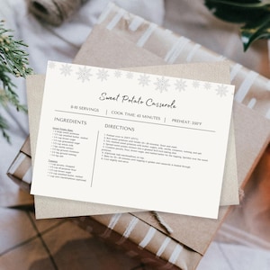 Recipe card holiday recipe template snowflake design family recipe organizer printable recipe card digital recipe card for home chefs
