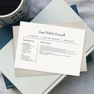 Recipe card editable digital download simple recipe card template family recipe organizer printable recipe cards for home chefs