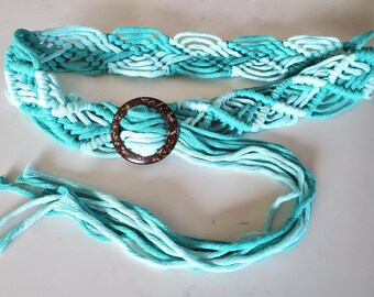 Custom Handmade Macrame Belt with Coconut Buckle & Recycled Cotton Cord - Multi-Colored!