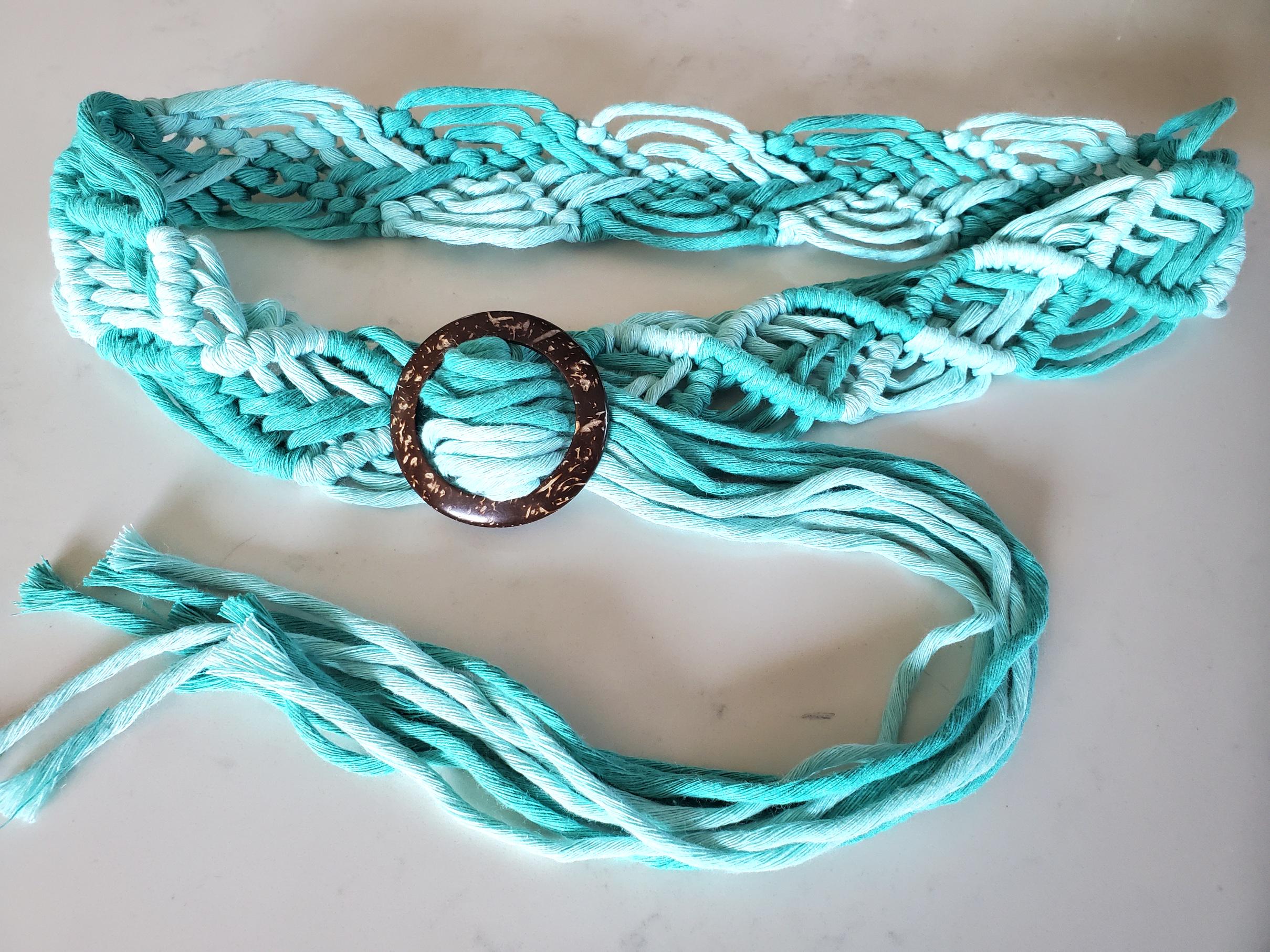 Custom Handmade Macrame Belt with Coconut Buckle & Recycled Cotton Cord - Multi-Colored!