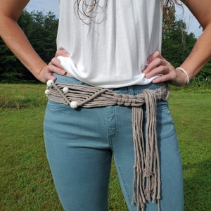 Wide Macrame Belt with White Wooden Beads - Made to order with several color options ALL Recycled Cotton!!!