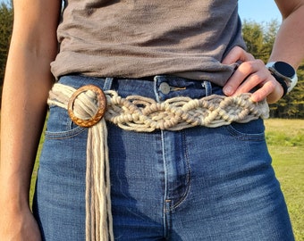Handmade Macrame Belt with Coconut Buckle - Multi-Colored!