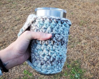 Crochet Tumbler Cozy with Hoodie Pocket – Handmade for Warmer Hands