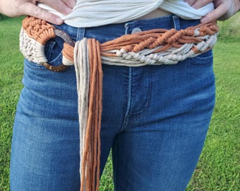 Wide Macrame Belt with Coconut Ring - Multiple Color Options & Recycled Cotton!