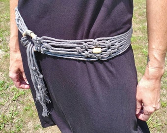 Handmade Macrame Belt with Wooden Beads