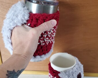 Crochet Coffee Cozy with Hoodie Pocket - Handmade for Warmer Hands