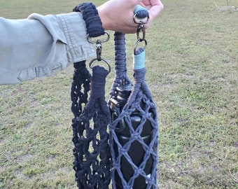 Handmade Macrame Drink Tote with Latching Strap
