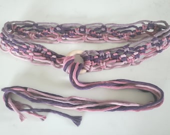 Macrame Belt with Wooden Ring - Multiple color options, all with 100% recycled cotton cord!