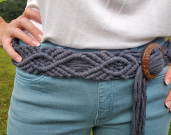 Wide Handmade Macrame Belt with Coconut Buckle - Multiple Color Options & Recycled Cotton!