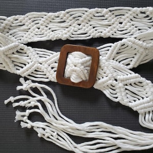 Wide Macrame Belt with 3.25" Wooden Buckle - Handmade with SOFT Recycled Cotton!