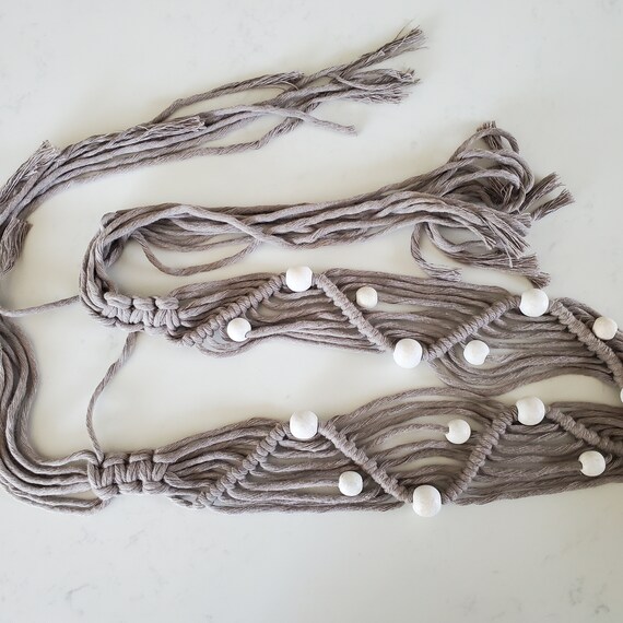 Wide Macrame Belt With Wooden Beads - Recycled Cotton - Etsy display picture 1