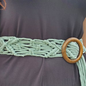 Boho Macrame Belt with 3" Wooden Buckle - Handmade with SOFT Recycled Cotton!