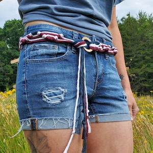 Patriotic American Belt - Red, White, Blue Macrame Belt, July 4th