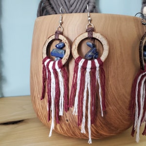 American Flag Earrings with Coconut & Gemstones