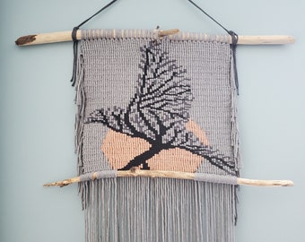 Raven Tree Macrame Wall Hanging – Recycled Cotton, Reading Nook Decor