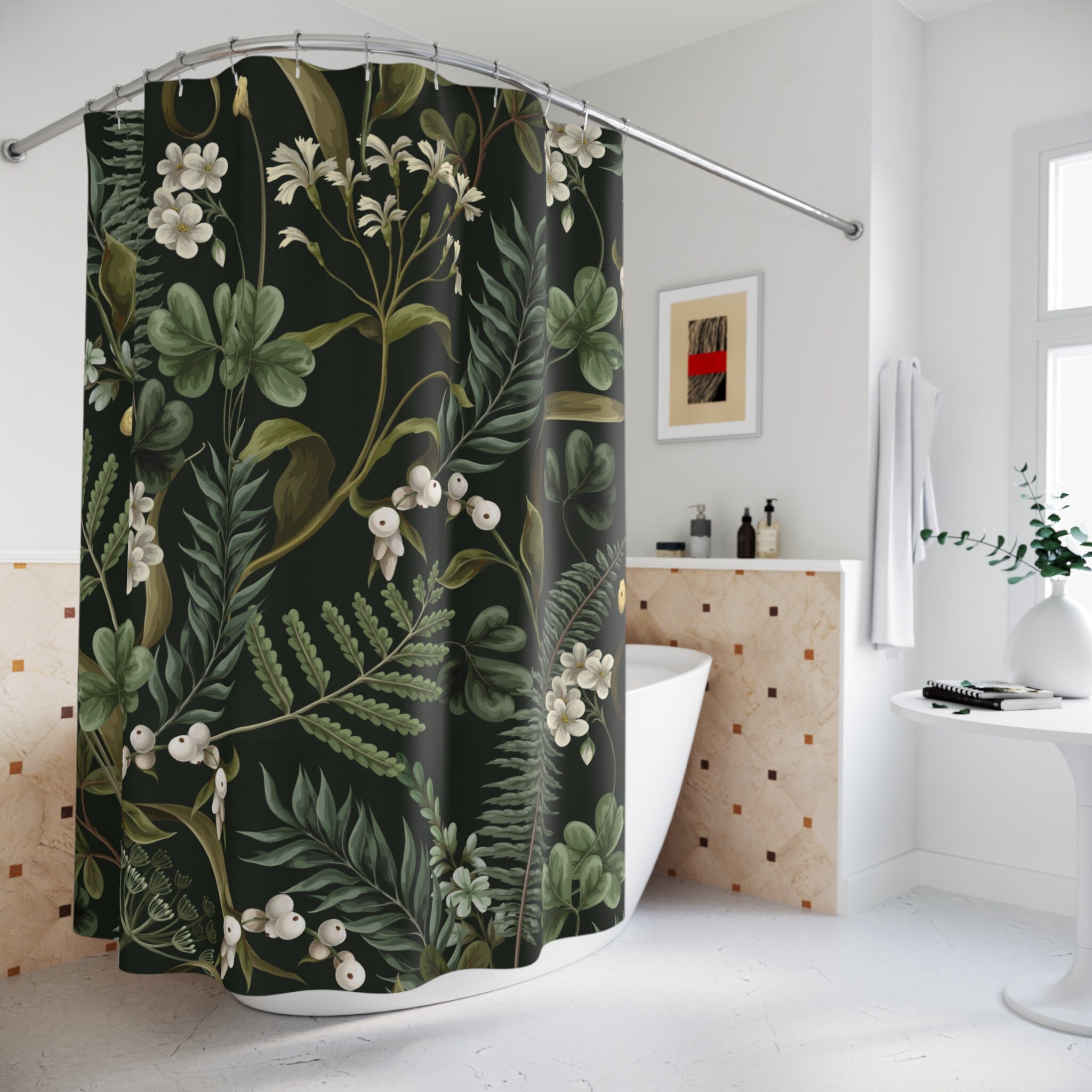 Green Floral Shower Curtain,green Florals,shower Curtain,home Spa,home ...