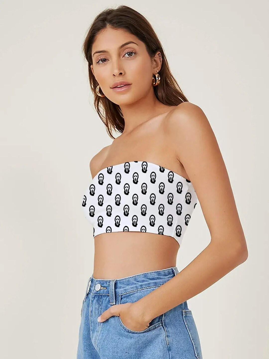 Ghost Face Horror Crop Top Scream Bandeau Tube Top Etsy