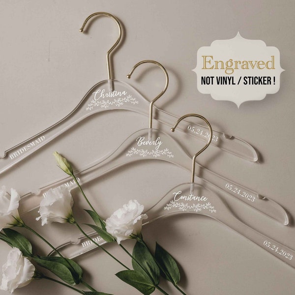 Acrylic Wedding Hangers | Personalized Bride Hanger | Bridesmaid Hangers | Wedding Gifts | Bridesmaid Proposal | Engraved Acrylic Hanger
