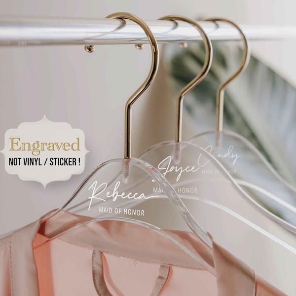 Bridesmaid Hangers | Custom Name Engraved Acrylic Hanger | Personalized Bride Hanger | Wedding Hangers | Wedding Gifts | Bridesmaid Proposal