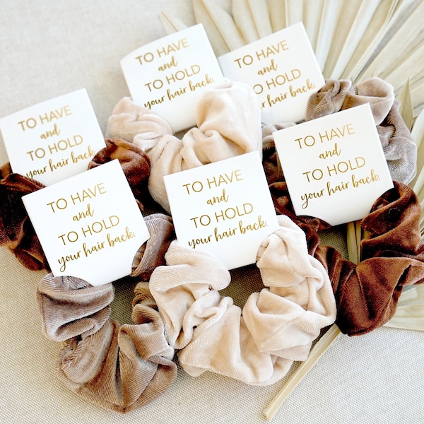 Bridesmaid Hair Scrunchies | Bridesmaid Gifts Proposal | To Have And To Hold Your Hair Back | 15 + Colors Tie the Knot Scrunchies