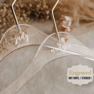 Grucce per abiti da sposa in acrilico, grucce per abiti da sposa incise, regali di nozze, grucce personalizzate per damigelle d'onore, proposta di matrimonio per damigelle d'onore