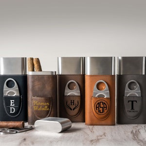 Personalized Cigar Case | Custom Cigar Holder with Cutter | Groomsmen Proposal | Gift for Husband | Cigar Travel Case | Leather Cigar Holder