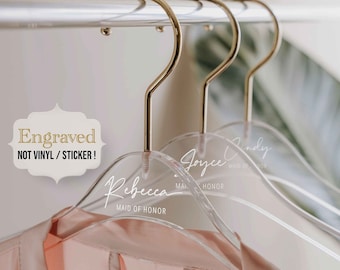 Bridesmaid Hangers | Custom Name Engraved Acrylic Hanger | Personalized Bride Hanger | Wedding Hangers | Wedding Gifts | Bridesmaid Proposal