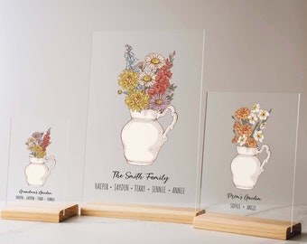 Kundenspezifische Geburtsblumen-Plakette für Mama | Geschenke für Mama, Oma | Muttertagsgeschenke von der Tochter | Personalisierte Acrylplakette | Mamas Garten