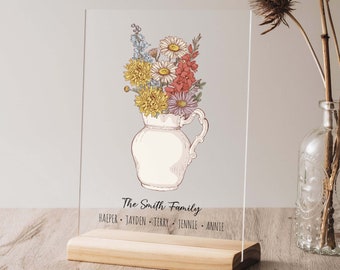 Mothers Day Gift | Personalized Birth Flower Plaque with Stand | Unique Birthday Gifts for Grandma | Custom Acrylic Plaque | Moms Garden