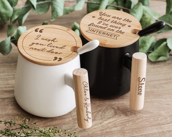 Custom Engraved Mug with Wood Handle | Coffee Mug with Spoon | Gifts for Parents | Mothers day gift | Expresso Coffee Mugs Cups Set