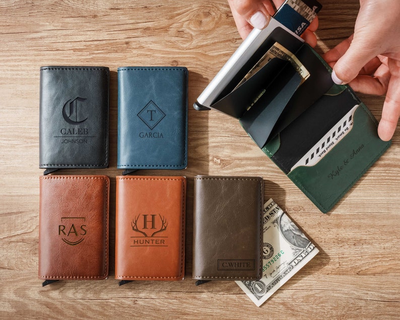 Slim Leather Pop up Wallet, Mens Christmas Gift, Groomsmen Gifts