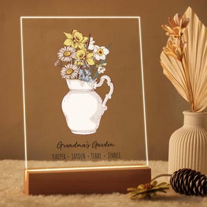 Oma's tuinnachtlampje, gepersonaliseerd omacadeau, aangepaste geboortebloempotlamp met namen kleinkinderen [T]