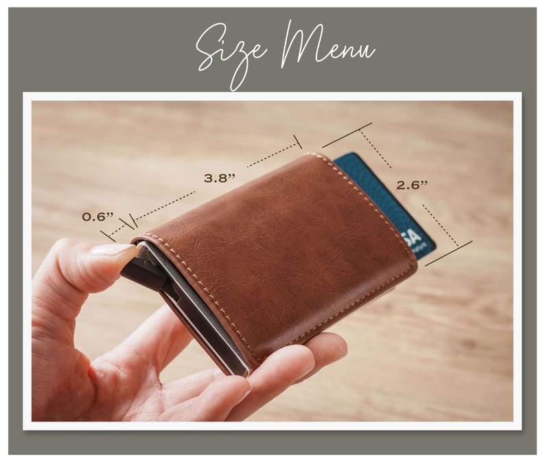 Custom Slim Leather Pop Up Wallet Groomsmen Gifts Custom Compact Wallet for Husband Fathers Day Gifts Minimalist Leather Card Holder image 5