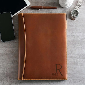Engraved Leather Portfolio Organizer, Fathers Day Gift for Him, Crazy Horse Full Grain Leather Padfolio, Professional Office Organizer
