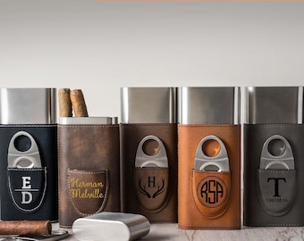 Personalized Cigar Case, Best Men Gift, Custom Cigar Holder with Cutter, Groomsmen Proposal Gift, Cigar Travel Case, Leather Cigar Holder