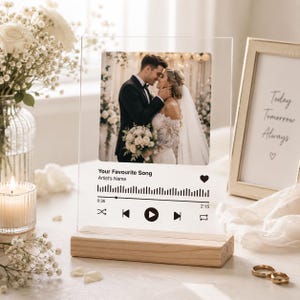 Personalized Music Plaque with Wood Stand: Custom Couple Picture Song Code Sign image 13