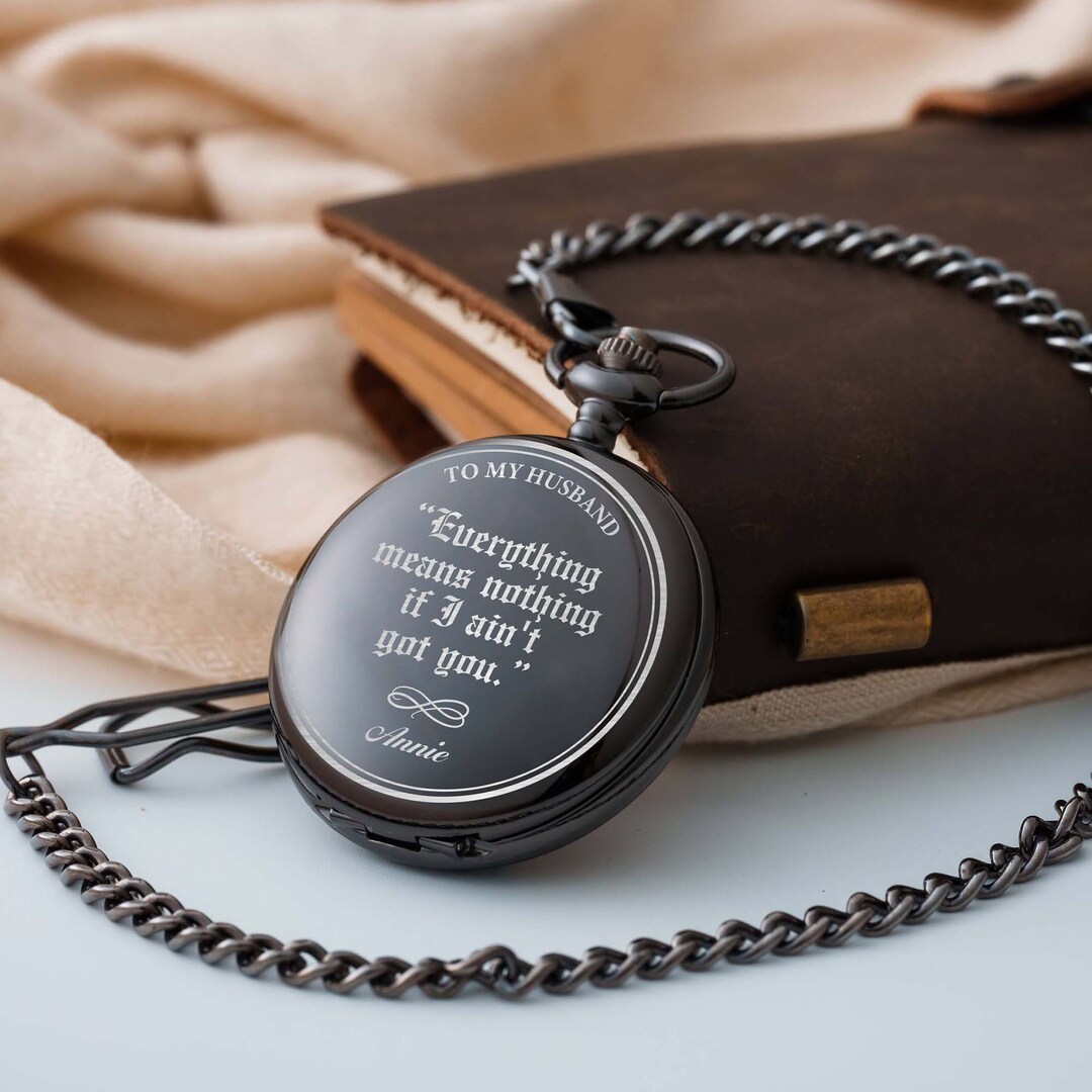 Custom Pocket Watch Anniversary Gifts for Husband Valentines Day Gift