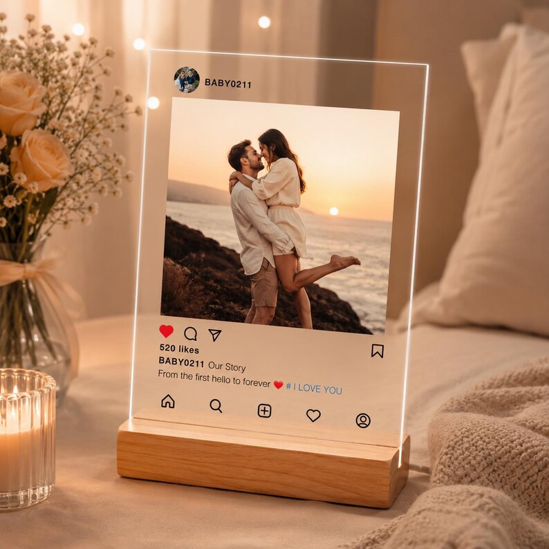 Personalized Music Plaque with Wood Stand: Custom Couple Picture Song Code Sign image 11